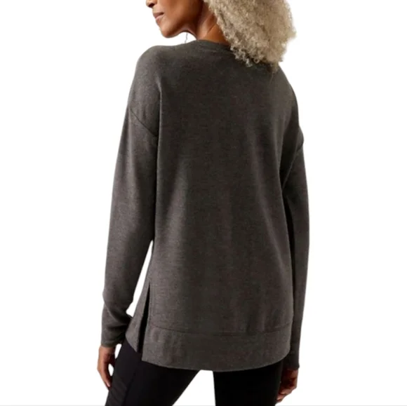 Athleta Soft Coaster Charcoal Gray Luxe V-Neck Sweatshirt. Size L - Picture 2 of 12